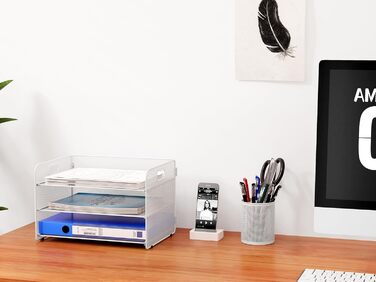 Металевий офісний органайзер EasyPAG A4 з 3 відділеннями, тримач для документів, лоток для файлів, тримач для журналів, лоток для листів, органайзер для паперових журналів, білий, 33,5 x 24 x 21 см