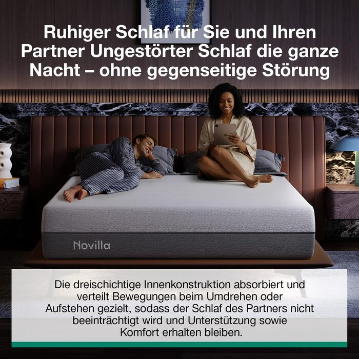 Матрац Novilla DualComfort 90x200 см, 9-зонний матрац з холодної піни з гелем та зеленим чаєм, висота 25 см, двосторонній матрац H3 та H4, сертифікований Oeko-Tex, повітропроникний та пральний чохол, висота 25 см, 90 x 200 см