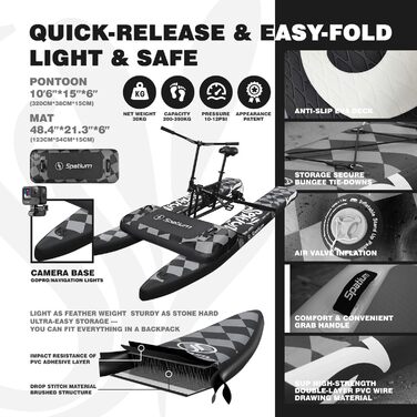 Надувний човен для риболовлі, педальний каяк Spatium, водний велосипед, 200 кг, чек