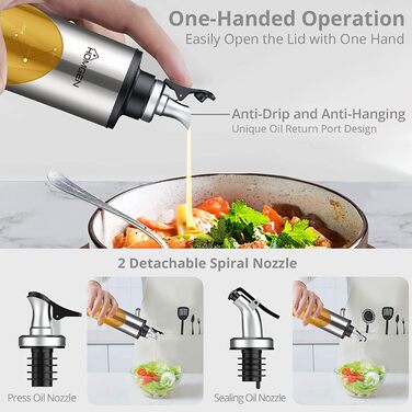 Пляшка з олією HOMGEN 2 шт. Пляшка з оцтом з носиком для пресування та герметизації Пляшка з розпилювачем 650 мл зі шкалою з безсв