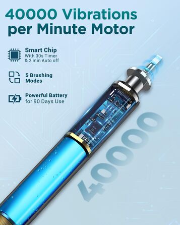 Електрична звукова зубна щітка для дорослих з 8 насадками, дорожнім кейсом, 5 режимами, водонепроникністю IPX7 та 90 днями роботи від акумулятора, чорного кольору, (в упаковці)