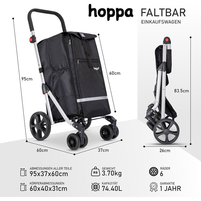 Сумка-візок для покупок Простора складана сумка-візок обємом 74 л Легкий 6-колісний візок з 5 кишенями міцний та водонепроникний Ідеальна складана сумка-візок для щоденного використання