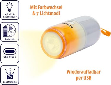 Кемпінговий ліхтар Fernweh Duo, акумуляторний світлодіодний ліхтарик 2-в-1 зі зміною кольору та 7 режимами освітлення, ліхтарик та підсвічування настрою, для кемпінгу та дому, на вулиці та в приміщенні.