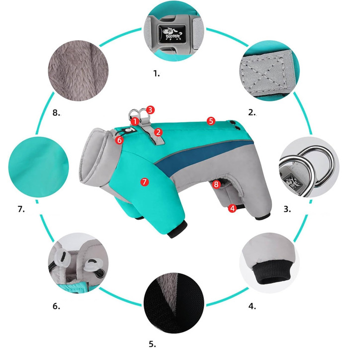 Зимове пальто для собак, повний чохол, теплий флісовий зимовий комбінезон для собак з інтегрованою шлейкою, водонепроникний, вітрозахисний, бампер для цуценят з 4 лапками, світловідбиваючий, водолазка, холодна погода (M)