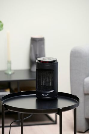 Портативний компактний обігрівач alpina Електричний тепловентилятор 1200Вт з режимами гарячого та холодного повітря, цифровим термостатом (1535C) та таймером (19год), чорний