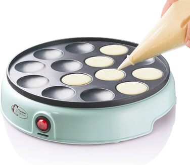 Виробник Bestron Poffertjes у ретро-дизайні, міні-млинці, голландські фірмові страви, торговий автомат для млинців з антипригарним покриттям та світловим індикатором, Sweet Dreams, колір м'ятний