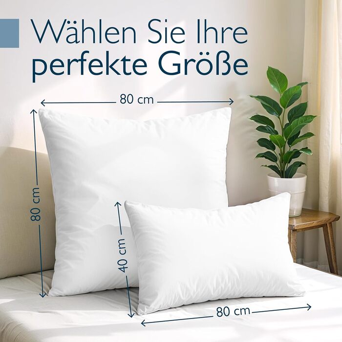 Пухова подушка Beautissu 80x80 80x80 Пухова та пір&39яна подушка 100 зроблено в Німеччині Пухова подушка 80 x 80 см Сертифіковано Oeko-Tex, Downpass та Nomite Можна прати та сушити в сушильній машині FK 80x80 см (1 упаковка)