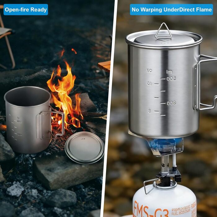 Титанова кемпінгова каструля об&39ємом 750 мл з кришкою, ізольована складна титанова кружка зі складною ручкою для активного відпочинку, походів, бушкрафту та виживання, включаючи сітку для перенесення