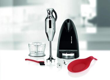 Ручний блендер, ручний блендер, професійний, аксесуари, до 17 000 об/хв, 200 Вт, ергономічний дизайн ручки, подвійний перемикач, центрування, що застібається, двигун змінного струму, спіральний кабель, 200 Chrome 90580