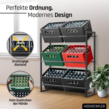 Штабелювана полиця для напоїв на 6 ящиків антрацитового кольору - Суцільна полиця для напоїв - Полиця для напоїв з настінним кріпленням - Полиця для ящиків на 6 ящиків (6 ящиків без винної полиці) антрацитового кольору