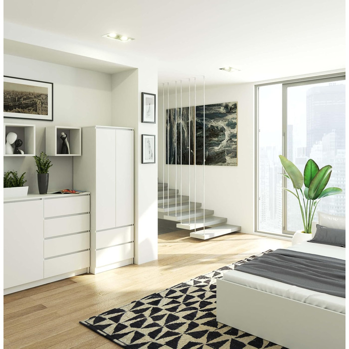 Шафа Home Collective, біла, ширина 60 см, висота 180 см, з 2 дверима та 2 шухлядами, вішалкою для одягу та 1 полицею, шафа, спальня, вітальня, 2 двері - 2 шухляди, білий