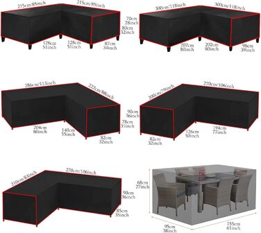 Подібний чохол для садових меблів 210D Оксфорд водонепроникний чохол на диван Захисний чохол Чохол L-подібний чохол для лаунжу Диван для садових меблів Чохол на диван V Чохол від дощу та пилонепроникний (ДхШхВ)155x95x68см
