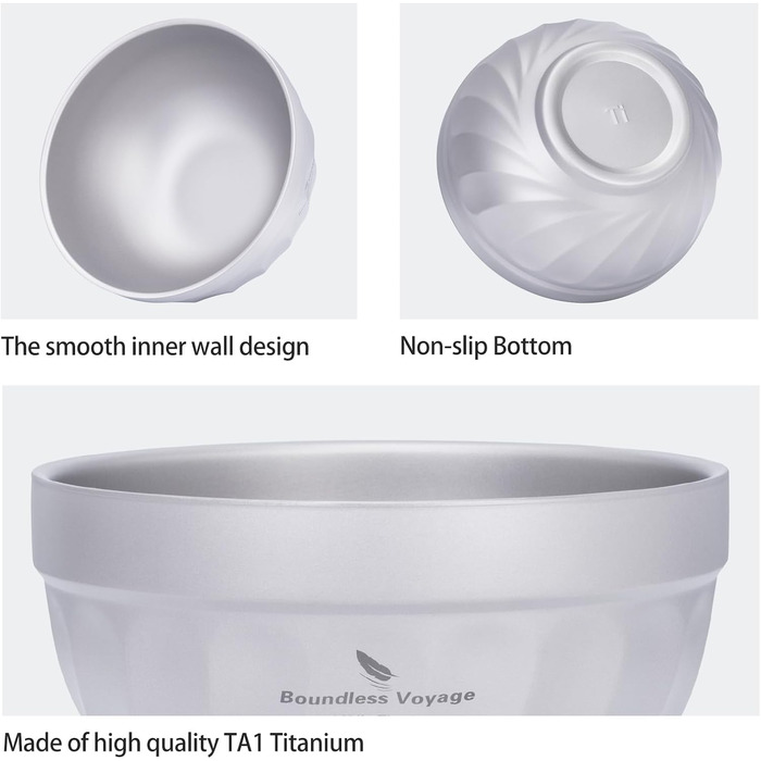 Двостінні титанові миски 500 мл вівсянка, рис, суп, миска, надлегка портативна посуд для кемпінгу на свіжому повітрі (титановий колір) Ti1168T 500 мл Ti1168t