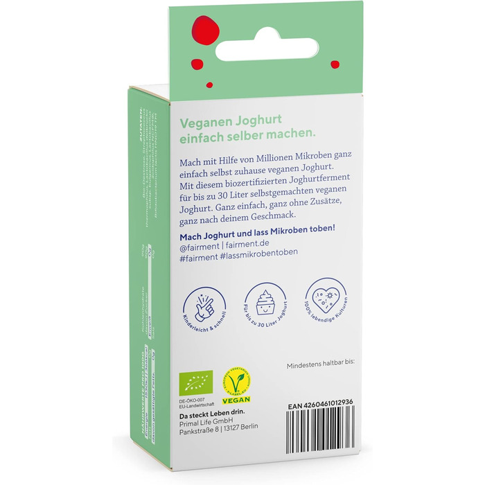 Для виробництва веганського йогурту - Make Yoghurt Yourself - містить 3 пакетики йогуртової закваски для виробництва до 30 шт. 1 літра кокосового йогурту, соєвого йогурту