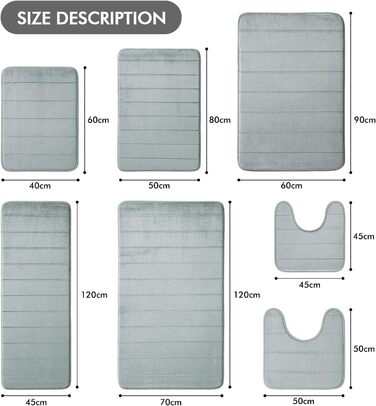 Килимок для ванни MIULEE з піни з ефектом пам&39яті, водопоглинаючий килимок для ванної кімнати, килимок для душу, нековзний, можна прати, 70x120 см, світло-сірий, 70 x 120 см (прямокутний), світло-сірий