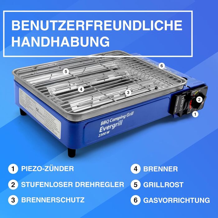 Газовий гриль потужністю 2300 Вт портативний настільний гриль із футляром для перенесення, п&39єзоелектричним запалюванням та знімним піддоном для крапель для кемпінгу, саду та балкону