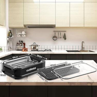 Електричний гриль CUSIMAX 1500 Вт Настільний гриль електричний з кришкою для внутрішнього та зовнішнього використання, електричний гриль з регульованою температурою, знімний піддон для крапель масла та пластина для гриля, чорний