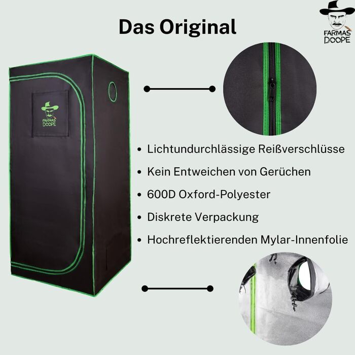 Гроубокс 80x80x180 см Тент для вирощування та розмноження рослин (гідропоніка) Шафа для рослин з Оксфорду 600D та високовідбиваючого мілару Тент для рослин та домашнього вирощування З водонепроникним піддоном