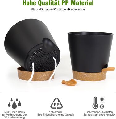 Упаковок квітковий горщик самополивний, 20.3/17.8/16.5/15.2/14/12.7см горщик для рослин з системою зрошення, сівалка з блюдцем, на