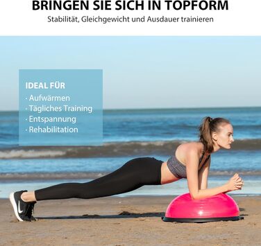 Тренажер для балансування ZELUS, протиковзкий балансувальний м&39яч, напівсфера з еспандерами, гімнастичний м&39яч для йоги, фітнесу, силових тренувань, тренування корпусу, тренування балансу, рожевий