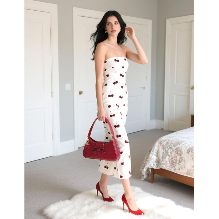 Червона сумка на плече для жінок, вишневий брелок, шкіра, маленька сумочка, кросбоді, модна клатч-гаманець