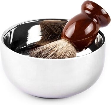 Чаша для гоління QSHAVE, для мила, виготовлена з нержавіючої сталі, з кришкою, діаметр 10,2 см, глибока, хромована