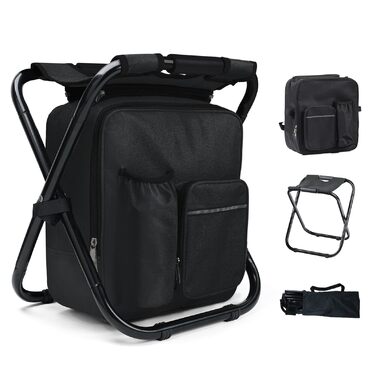 Компактний кемпінговий стілець зі знімною сумкою-холодильником об&39ємом 15 л, легке сидіння-рюкзак зі складною рамою, міцний складаний стілець для риболовлі, пікніків, трекінгу, полювання, походів, чорний