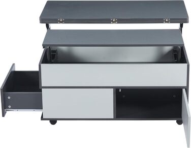 Журнальний столик Merax, стіл для вітальні з регульованою висотою, багатофункціональний журнальний столик 3-в-1 з прихованим місцем для зберігання, шухлядами та коліщатками, що трансформується в обідній стіл, диван-стіл для домашнього офісу, сіро-білий 10