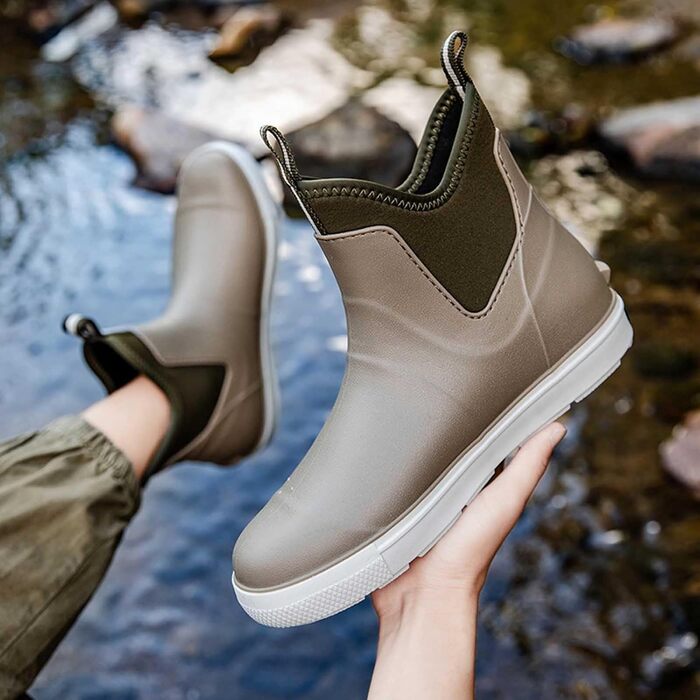 Водне взуття, гумові чоботи, нековзні, для риболовлі, катання на човні, роботи, чоловічі, для подорожей та походів, бежеві, 39 1/3 EU