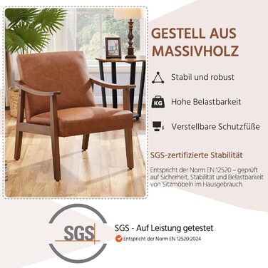 Крісло-реклайнер Yaheetech Retro, м&39яке крісло для телевізора, крісло для читання, одномісний диван, витримує до 136 кг, для вітальні/вітальні/домашнього кінотеатру/спальні, коричнева штучна шкіра