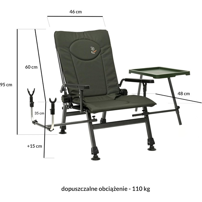 Крісло для риболовлі на коропа, кемпінгове крісло F5R ST/P, розкішне кемпінгове крісло для риболовлі на коропа з додатковою висотою та тримачем для вудки на столі, поліестер
