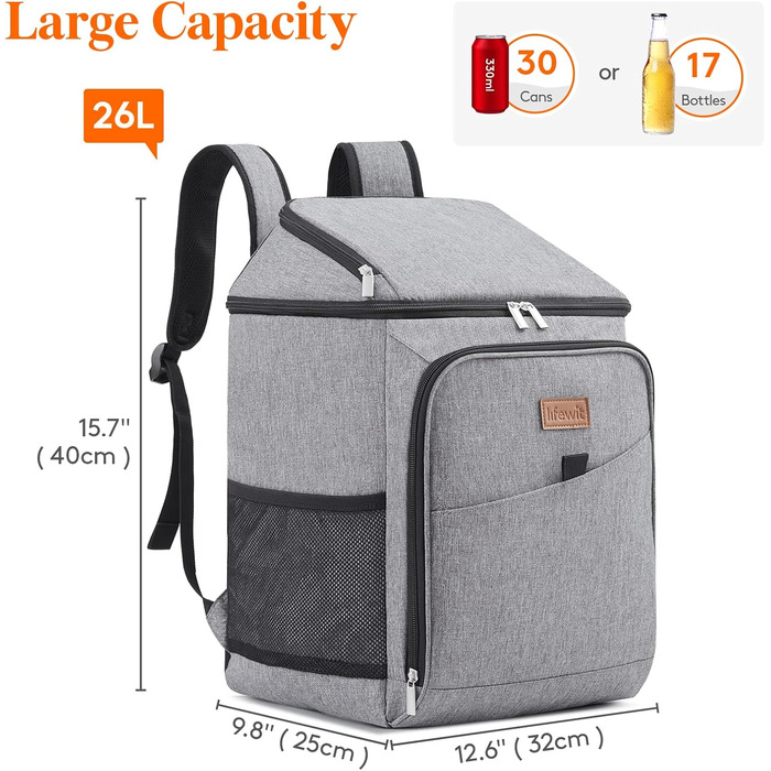 Ізольована сумка-холодильник Lifewit 32L 34 Can, великий рюкзак-холодильник, герметична портативна сумка для обіду, м&39яка сумка-холодильник для активного відпочинку на свіжому повітрі, пікніків, пляжу, барбекю, кемпінгу, подорожей, сімейного використанн