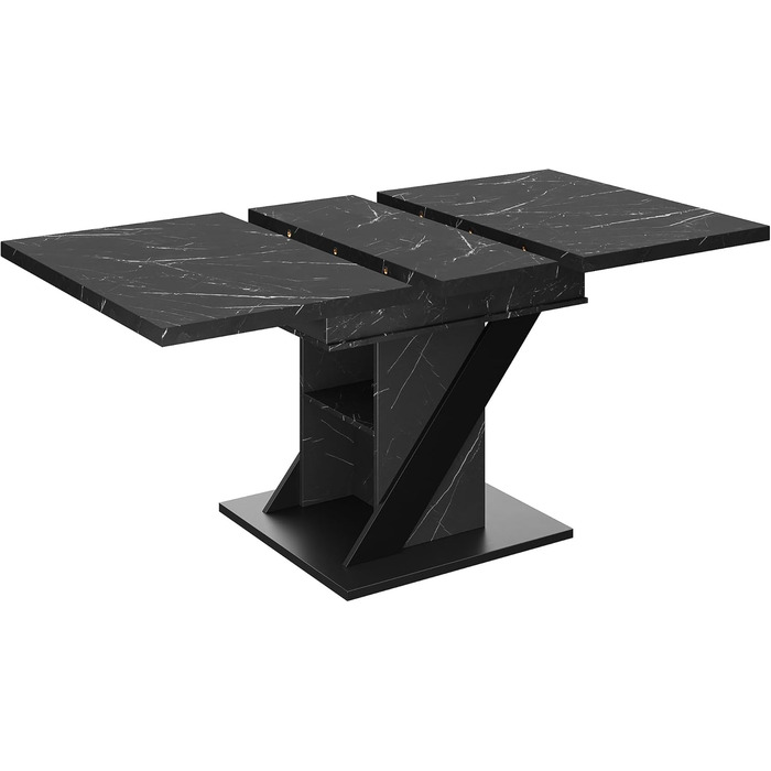 Розсувний обідній стіл з місцем для зберігання, ніжки столу для 4-6 осіб, обідній/кухонний стіл з характерним візерунком, дерев&39яний обідній стіл, розсувний, 110-140x80x75 см, чорний