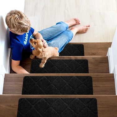 Самоклеючі килимки для сходів FARYODI, 15 шт. , 55x19 см, Килимки для сходів для дому з дерева, плитки та мармуру (чорні) 15 шт. - 55x19 см - чорні