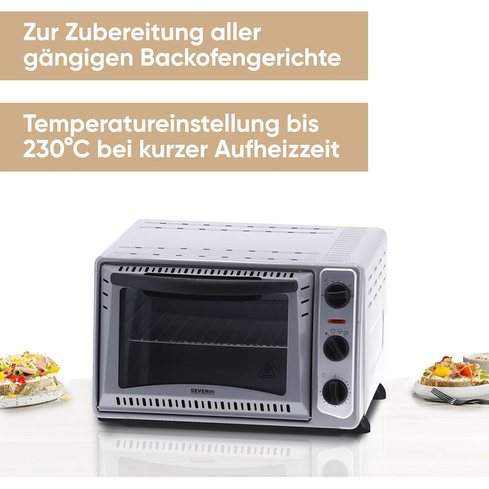 Піч для випічки та підсмажування SEVERIN, мобільна духова шафа для піци, запіканок, тортів, булочок тощо, тостер потужністю 1 500 Вт і температурою від 100 до 230 C, срібло, ТО 2045 Single