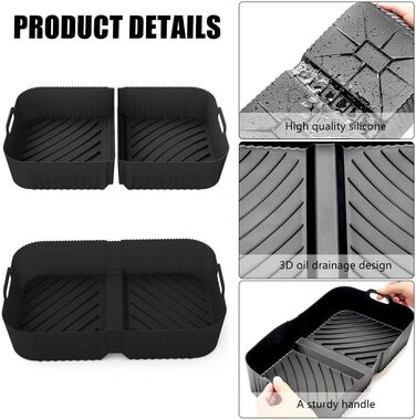 Аксесуари для фритюрниці ZOYDP для Ninja AF500EU, аерофритюрниця з силіконовою формою 10.4 л 2x5.2 л для Ninja AF500EU, 3 шт. и силіконових форм Аксесуари для Ninja AF500EU Foodi Flexdrawer (чорний)