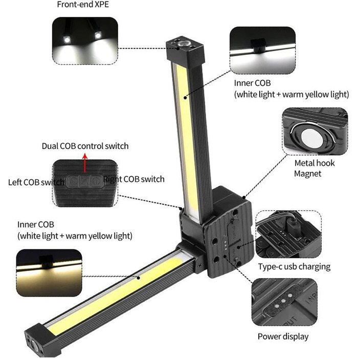 Ліхтарик для спортзалу адаптивне налаштування світла, портативний світильник для позування, складний, 7 рівнів, з регульованою яскравістю, водонепроникний, з гачком, ліхтарик для фітнесу, дому, кемпінгу, тренувань, бодібілдингу