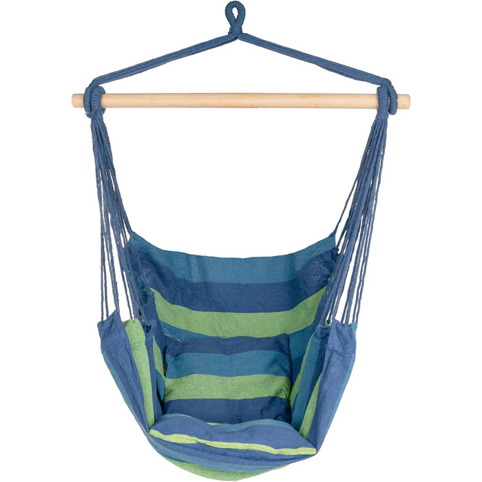 Підвісне крісло IB STYLE для саду, балкону - Зручне підвісне крісло, включаючи 2 подушки та комплект кріплення - Вантажопідйомність до 150 кг, тканинна поверхня з парусини 130x95 см, синій/зелений
