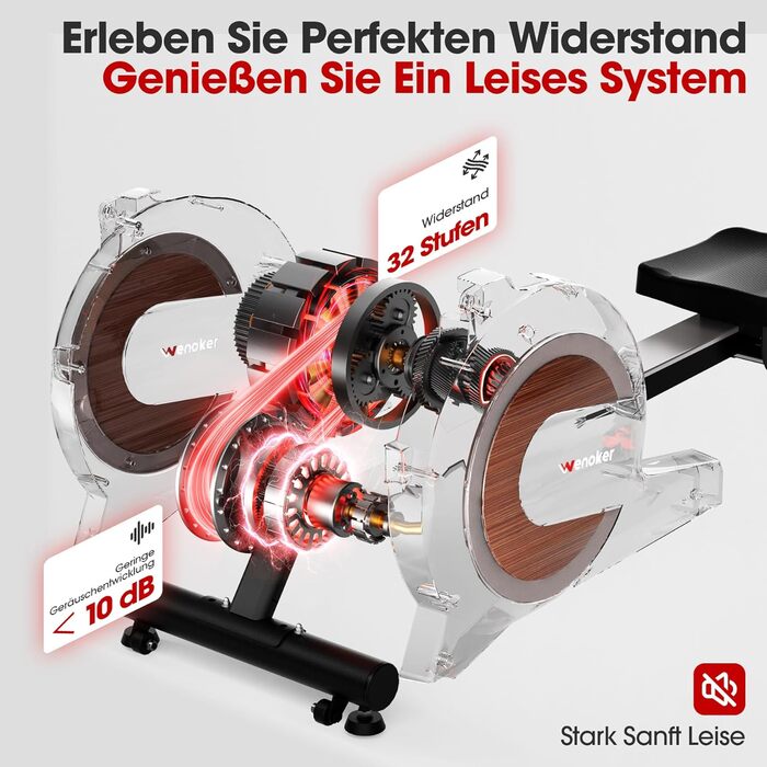 Домашній гребний тренажер Wenoker, магнітний гребний тренажер із застосунком та РК-дисплеєм, 32 рівні опору, тихий домашній гребний тренажер для кардіотренувань, вантажопідйомність 160 кг, вертикальне зберігання