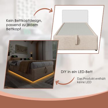 М&39яке ліжко 140x200 см без узголів&39я, ліжко з місцем для зберігання речей, двоспальне ліжко, каркас ліжка з рейковою основою по всій поверхні, лляне, функціональне ліжко, без матраца (натуральний), 140x200 см