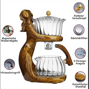 Елегантний скляний чайний набір Ледачий чайник автоматичний заварник, преміум аксесуари для дому, розкішний набір для чайної церемонії з магнітним закриттям.