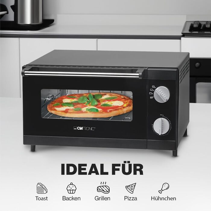 Клатронічна піч для піци 12-літровий простір для випічки Міні піч для гриля та запікання Духова шафа з верхнім і нижнім нагріванням Міні-піч з таймером на 60 хвилин Духова шафа маленька з деком для випікання МПО 3520