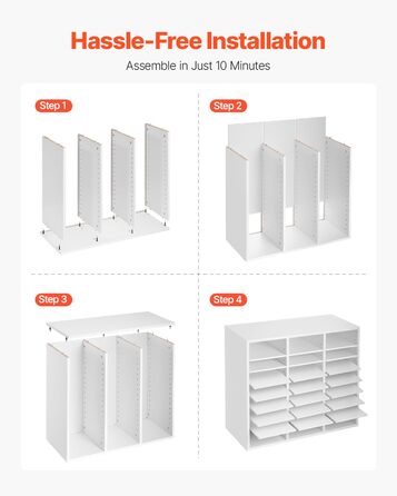 Лоток для документів VEVOR з 24 відділеннями та регульованими полицями, лоток для сортування файлів, листів та документів, виготовлений з ДСП та МДФ, для зберігання в офісному класі, білий