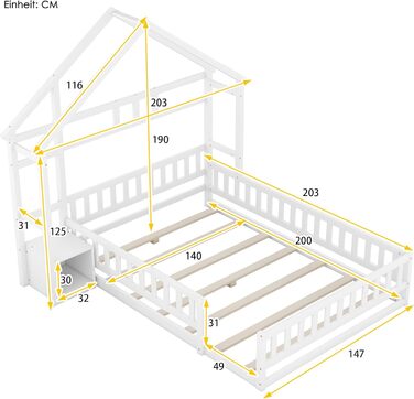 Дитяче ліжко ліжко для дому 140х200 з тумбочками та захистом від падіння підлогове ліжко ліжко ліжко каркас плоскі ліжка для дому