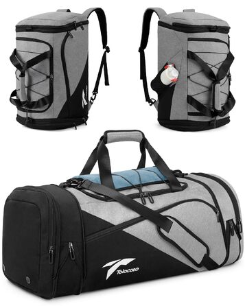 Спортивна сумка-рюкзак Tolaccea для чоловіків та жінок, велика розширювана спортивна сумка об&39ємом 45-63 л з відділенням для взуття, відділенням для вологих речей, відділенням для ноутбука, дорожня сумка, сумка для тренувань для спортзалу, подорожей, пл