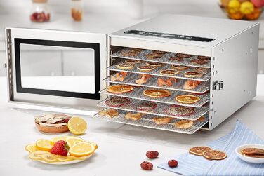 Дегідратор з нержавіючої сталі з регулятором температури (30-90C) Таймер на 24 години Drrer Дегідратор Сушарки для фруктів Дегідратор для фруктів і м'яса Система циркуляції повітря на 360 Цифровий дисплей 6 поверхів