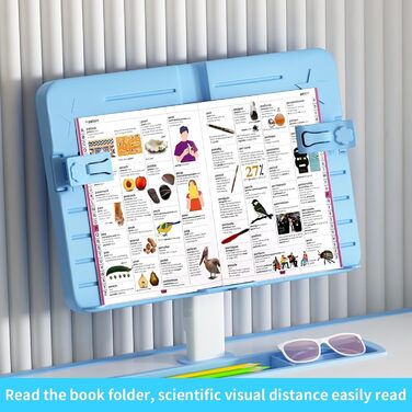 Дитячий комплект столу та стільця, дитячий стіл з похилою підставкою для читання, надзвичайно велика шухляда, металевий каркас, для дому та навчання, з настільною лампою, вік 3-18 років, 73 см x 70 см, синій.