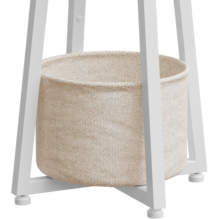 Круглий бічний столик HOOBRO, маленька тумбочка, сучасний диван-столик, журнальний столик з піднятим краєм та бежевим тканинним кошиком, для невеликих приміщень, вітальні, гуртожитку, білий EWW183BZ01