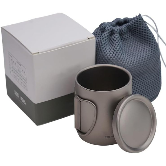 Титанова двостінна ізольована кружка для кави та чаю, 450 мл, для кемпінгу, походів та активного відпочинку, з кришкою та футляром для перенесення