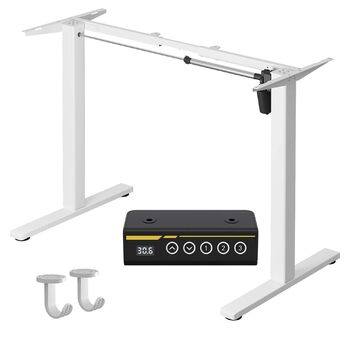 Каркас електричного столу стоячи з двома двигунами, колеса з фіксацією, регулювання висоти та довжини, ніжки столу сидячи/стоячи з кабельним лотком (Окремостоячий, Білий) Білий Окремостоячий